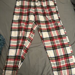 Red and White Sweatpants and Joggers in Plaid Design